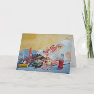 original still life picture of vintage make up bag card