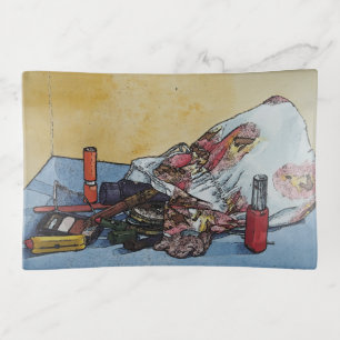 original still life picture of vintage make up bag trinket tray