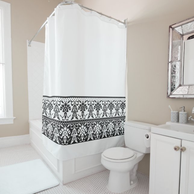 Original Style Black isolated cross-stitch pattern Shower Curtain (In Situ)