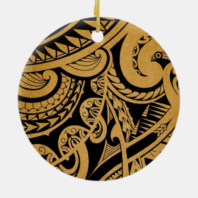 original tattoo drawing on wood island style ceramic ornament