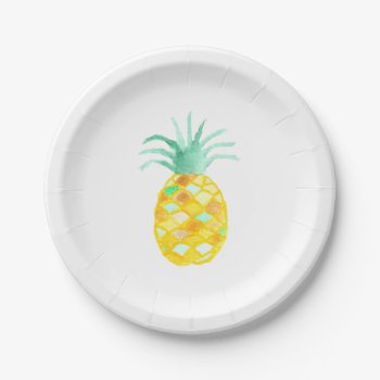 Original Teal Orange Green Watercolor Pineapple Paper Plates by pink_water at Zazzle
