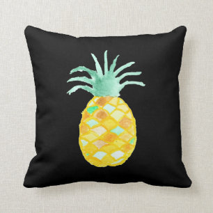 Original teal orange green watercolor pineapple throw pillow