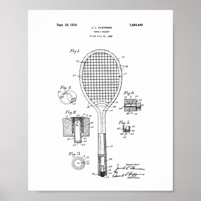 Original Tennis Racket Patent Poster - Vintage (Front)