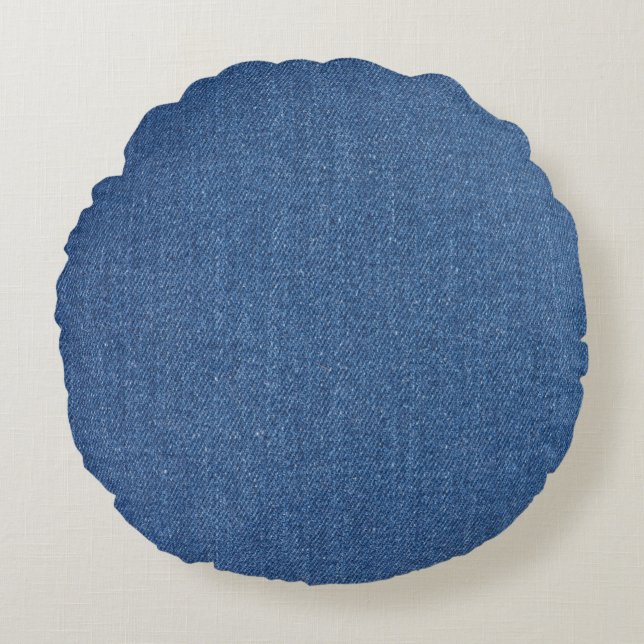 Original textile fabric blue fashion jean denim round pillow (Front)