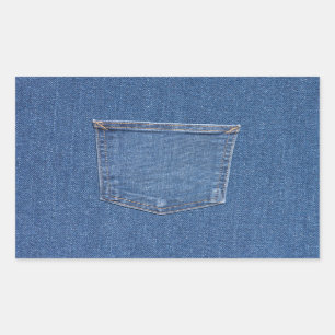Original textile fabric blue fashion jeans pocket rectangular sticker