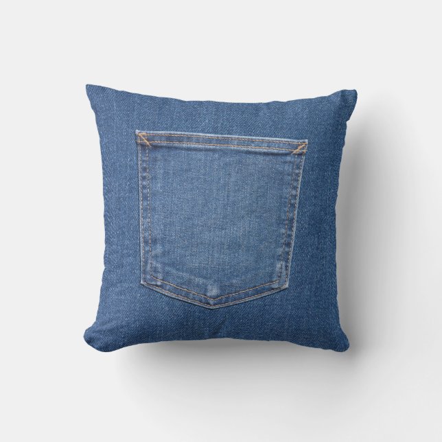 Original textile fabric blue fashion jeans pocket throw pillow (Front)