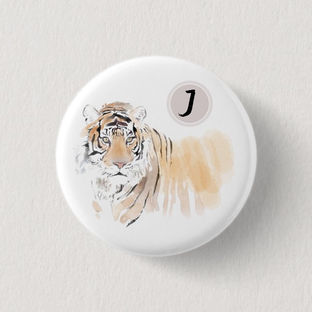 Original Tiger Watercolor Chinese Zodiac Birthday  Button (Front)