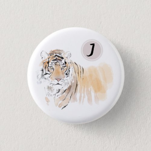 Original Tiger Watercolor Chinese Zodiac Birthday  Button