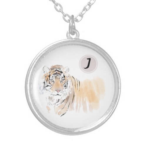 Original Tiger Watercolor Chinese Zodiac Birthday  Silver Plated Necklace
