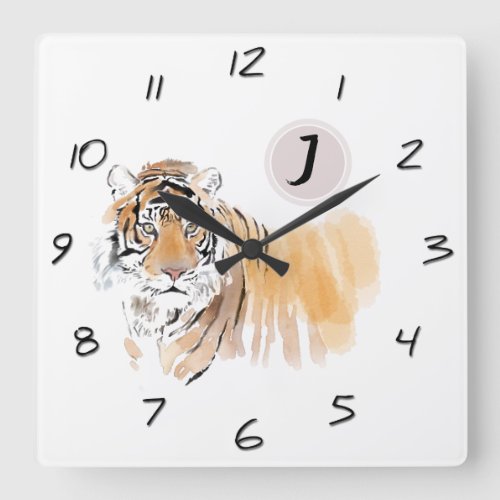 Original Tiger Watercolor Chinese Zodiac Birthday Square Wall Clock