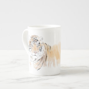 Original Tiger Watercolor Chinese Zodiac Initial M Bone China Mug