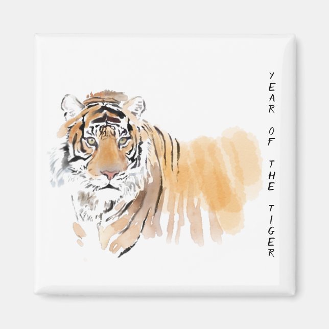 Original Tiger Watercolor Chinese Zodiac SqM Magnet (Front)