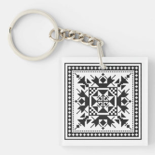 Original traditional ethnic Black cross-stitch Keychain
