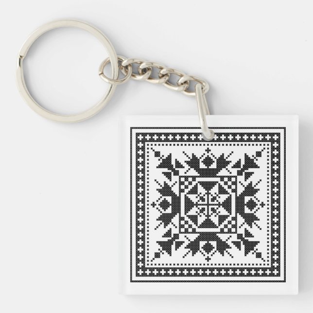 Original traditional ethnic Black cross-stitch Keychain (Front)