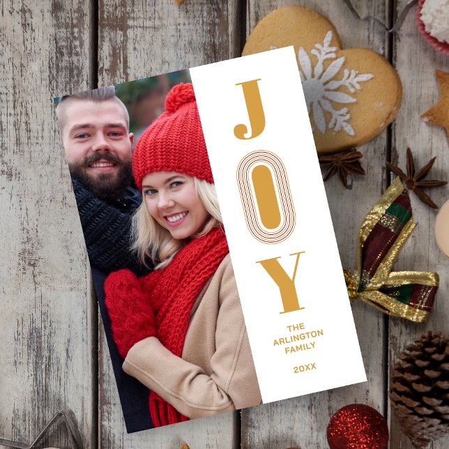 Original Trend JOY Quote Christmas Gold Photo  Holiday Card (Christmas and Fake Gold Original and Trend Joy Quote Photo Holiday Card with Envelope.)