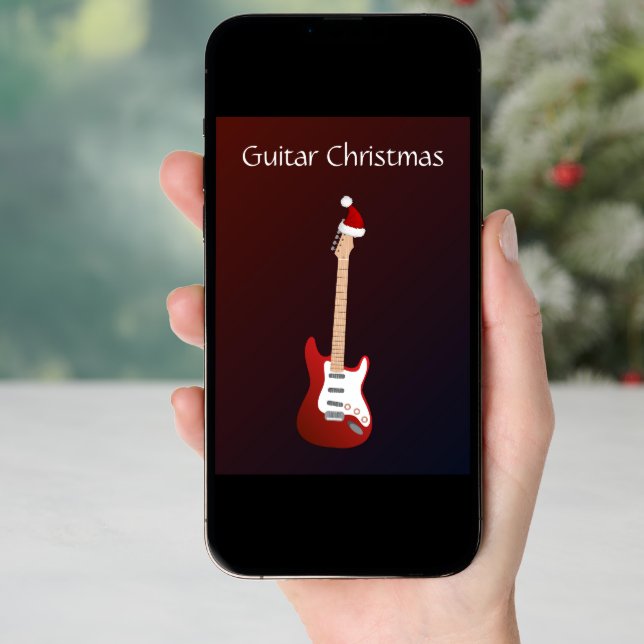 Original Trendy Merry Christmas Electric Guitar Holiday Card (Front Digital)