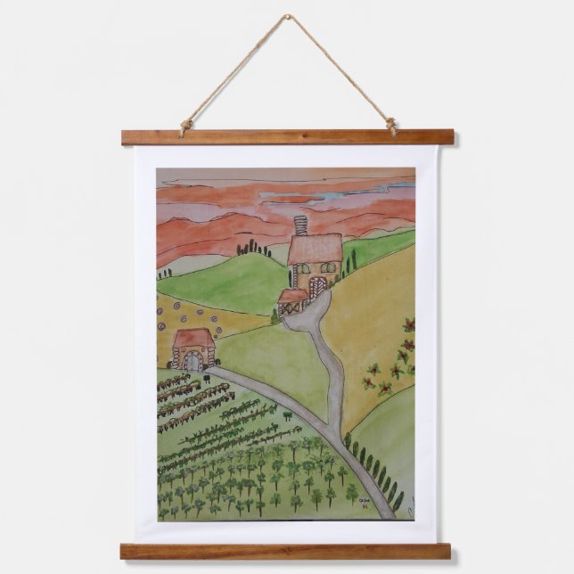 Original  TUSCANY watercolor painting on canvas Hanging Tapestry (Front)