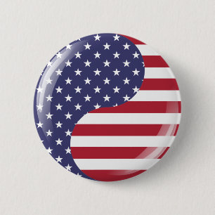 Original USA patriotic Ying Yang Symbol Button
