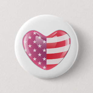 Original USA symbol American flag on a heart shape Button