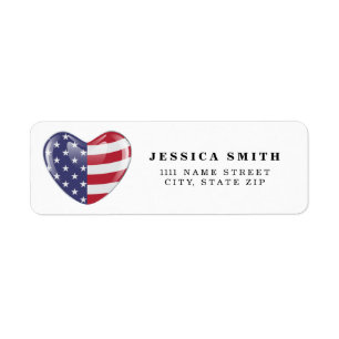 Original USA symbol American flag on a heart shape Label