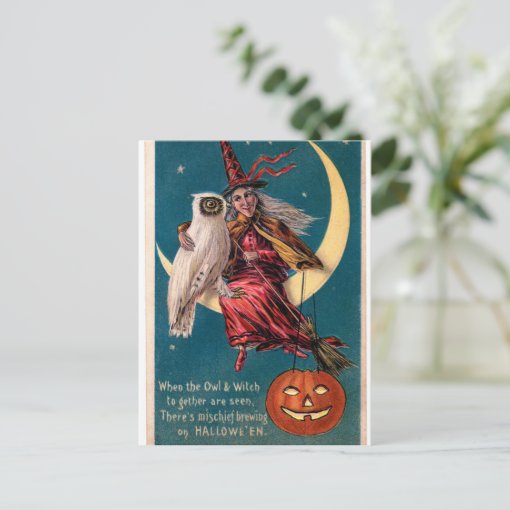 Original vintage Halloween card with witch! | Zazzle