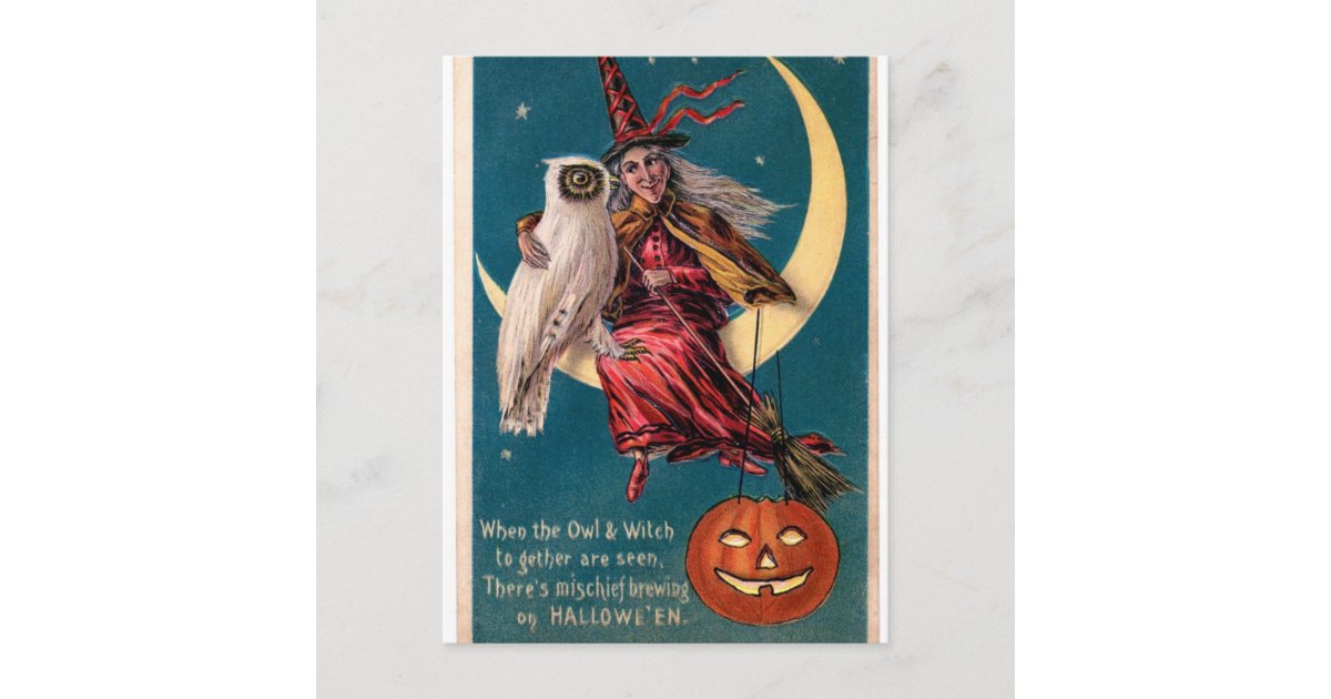 Original vintage Halloween card with witch! | Zazzle