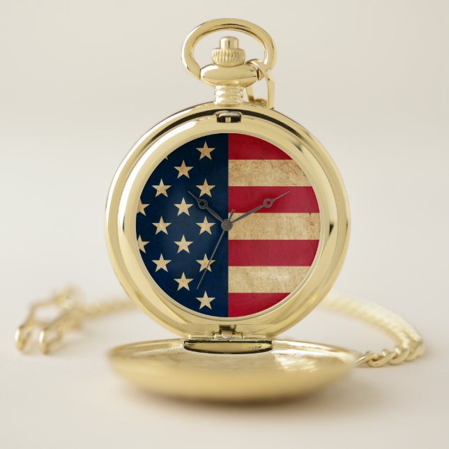 Original Vintage Patriotic American Flag Pocket Watch (Inside)