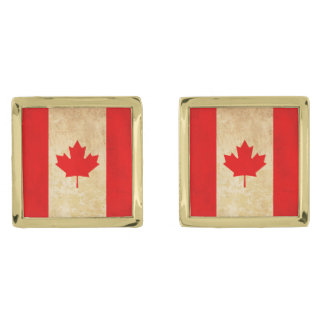 Original Vintage Patriotic National Flag of CANADA Gold Cufflinks