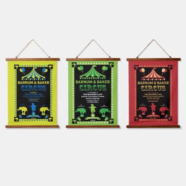 Original Vintages Inspired Circus Art   Hanging Tapestry (Triple)