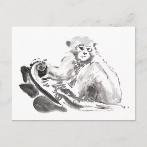 Original Wash Painting Monkey Year Zodiac Postcard