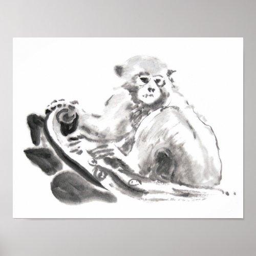 Original Wash Painting Monkey Year Zodiac Poster