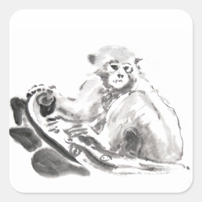 Original Wash Painting Monkey Year Zodiac Sticker (Front)