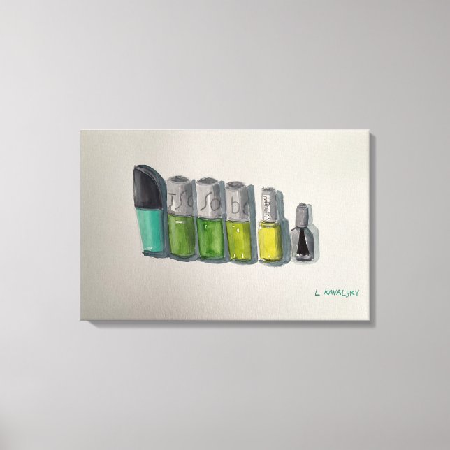 Original Watercolor Art Nailpolish In Green Canvas Print (Front)