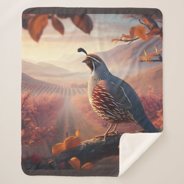 Original Watercolor California Quail Bird Sherpa Blanket (Front)