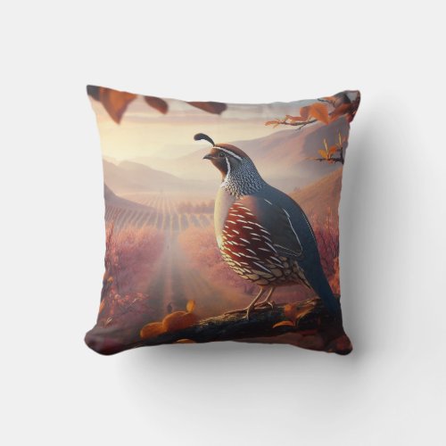 Original Watercolor California Quail Bird Throw Pillow
