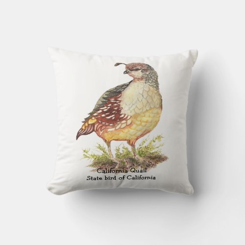 Original Watercolor California Quail  State Bird Throw Pillow