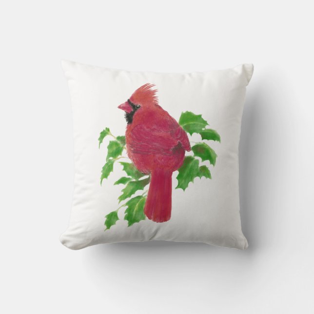 Original Watercolor Cardinal Bird Nature Throw Pillow (Front)