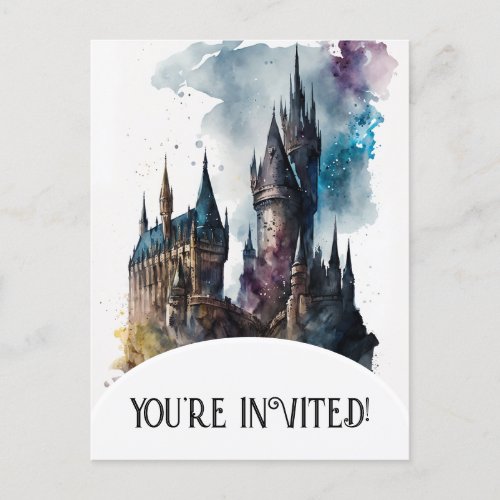 Original Watercolor Castle Artwork Birthday Invitation Postcard