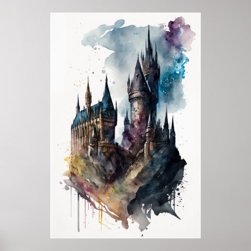 Original Watercolor Castle Artwork Poster