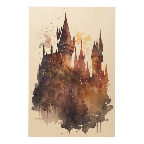 Original Watercolor Castle Artwork Wood Wall Art