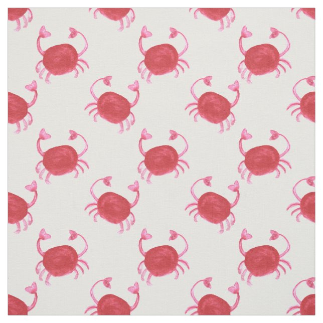 original watercolor cute red crabs beach design fabric (Swatch)