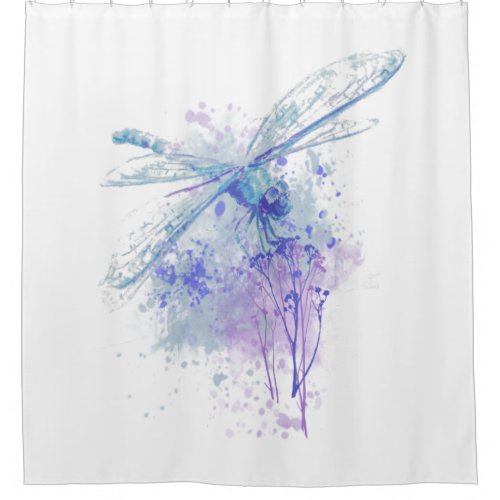 Original Watercolor Dragonfly Blue Mauve Decor Shower Curtain