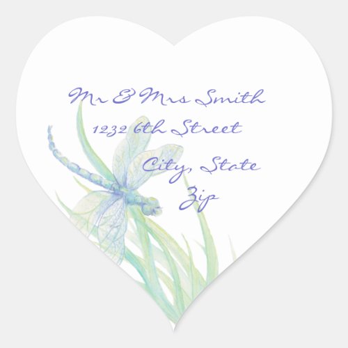 Original Watercolor Dragonfly in Blue and Green Heart Sticker