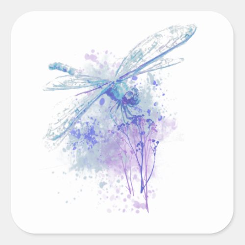 Original Watercolor Dragonfly in Blue and Green Square Sticker