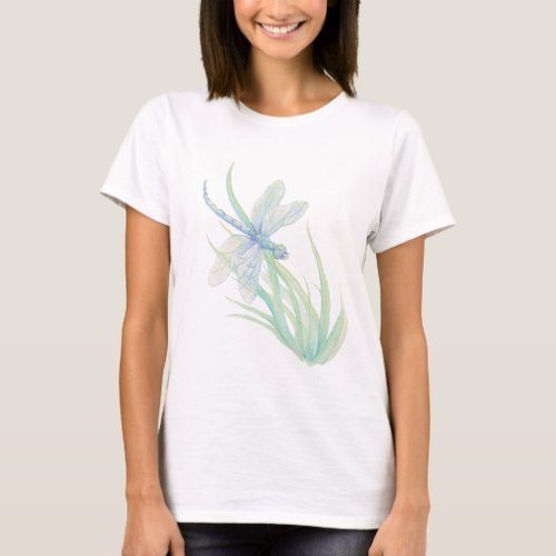 Original Watercolor Dragonfly in Blue and Green T_Shirt