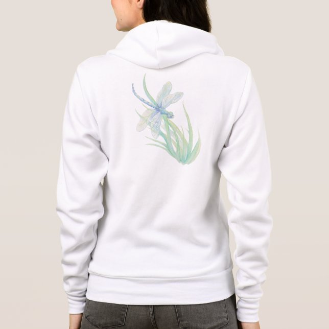 Original Watercolor Dragonfly in Blue, Green Aqua Hoodie (Back)