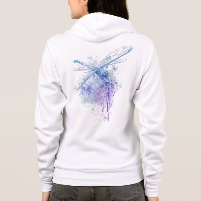 Original Watercolor Dragonfly in Blue, Mauve Art Hoodie (Back)
