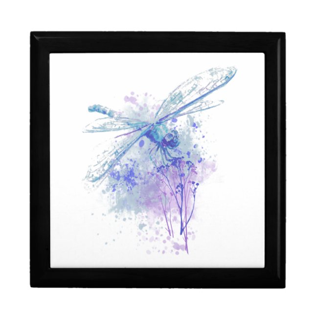 Original Watercolor Dragonfly in Blue Mauve Nature Gift Box (Front)