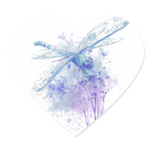 Original Watercolor Dragonfly in Blue Mauve Nature Heart Sticker