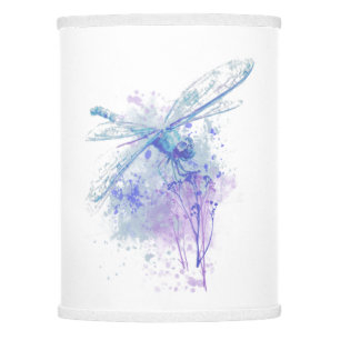 Original Watercolor Dragonfly in Blue Mauve Nature Lamp Shade